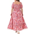 thumbnail image 4 of DARING DIVA Plus Size Short Sleeve Square Neck Maxi Floral Dress 2X Hot Pink, 4 of 6