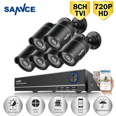 SANNCE 8CH 960H HD DVR 6pcs 720P IR outdoor CCTV Home Security System Cameras Surveillance Video kits with motion detection（0-NO HDD，1-1TB
