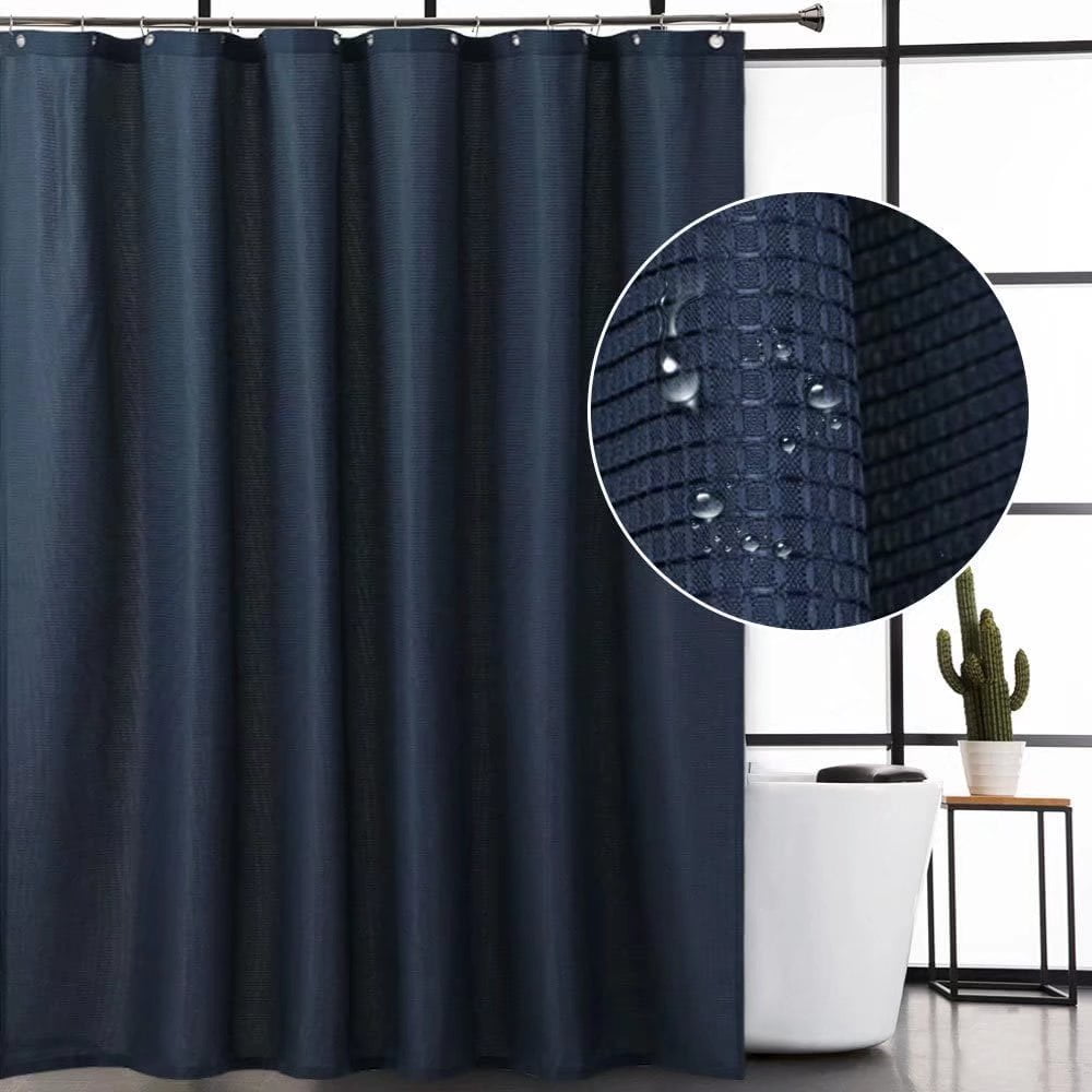 Haperlare Shower Curtain 72' x 72' Modern Waffle Weave Polyester Fabric Blackout Bathroom Curtain with Metal Grommets Top Washable, Navy Blue, 1 Panel