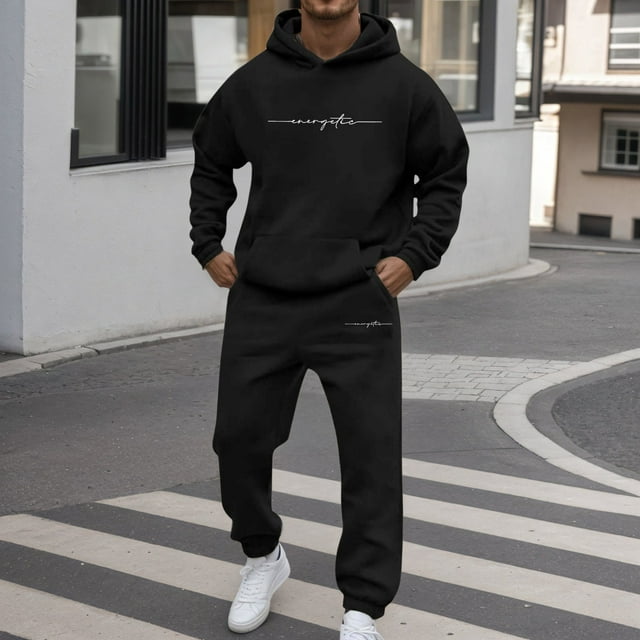 Men's Stylish Hooded Print Tracksuit Set for Casual Everyday Wear Comfortable Versatile Fall Winter Outfit