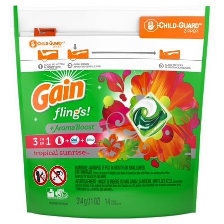 Gain flings! Laundry Detergent Pacs, Tropical Sunrise, 14 count