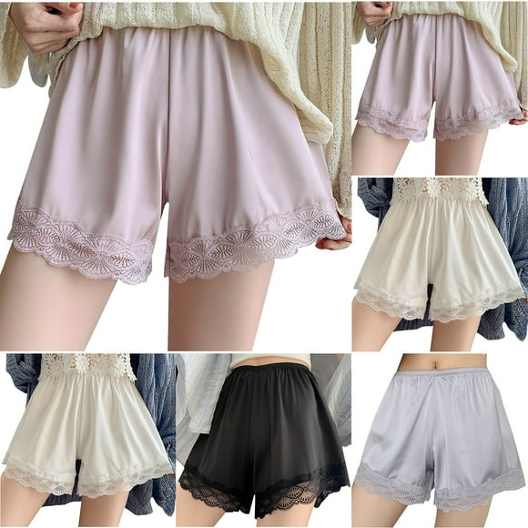 FRSASU Womens Shorts Lace Trim Elastic Waist Lounge Underwear for Under Dresses Comfortable Slip Shorts White 10(XL)