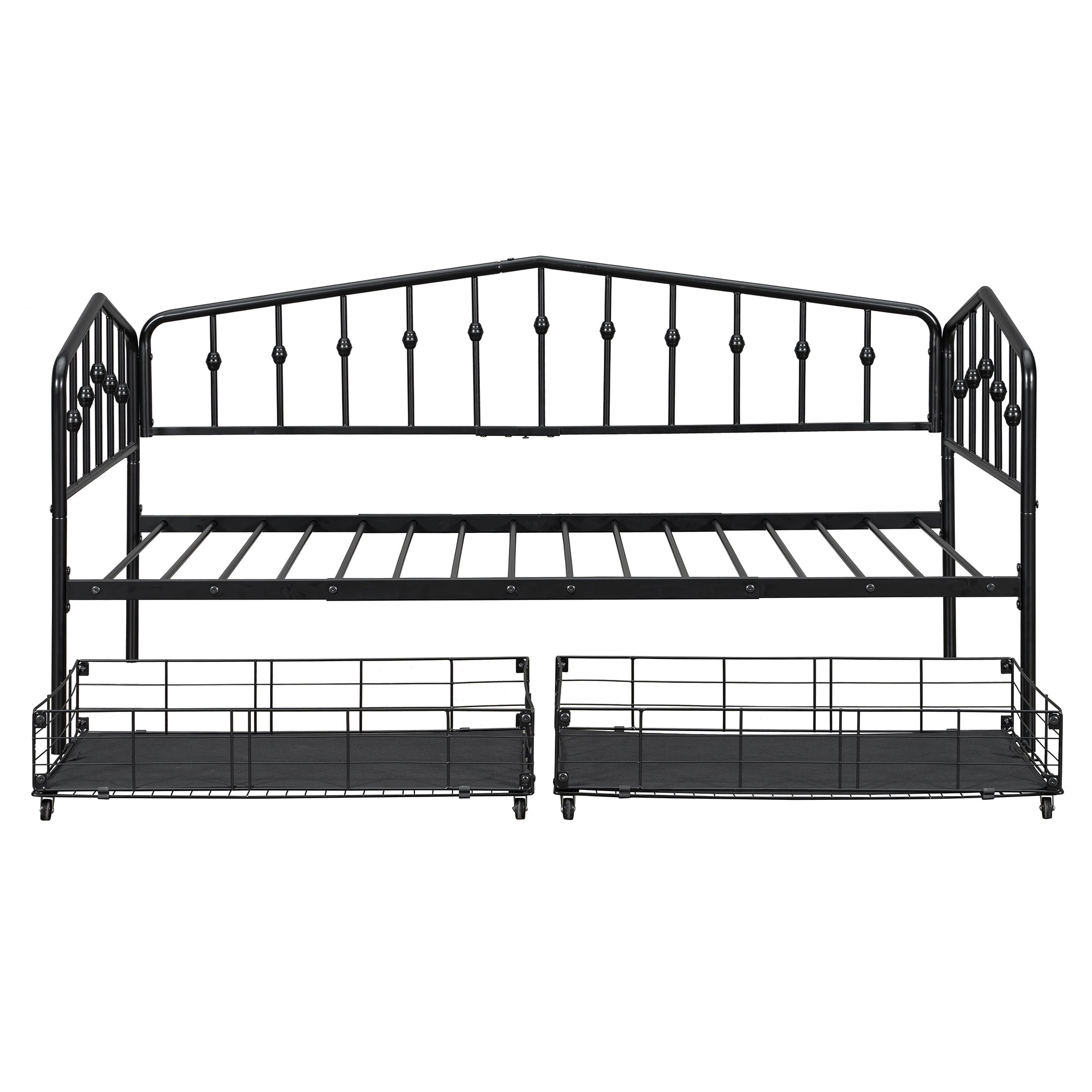 GARITIN Twin Size Metal Daybed with 2 Drawers, Storage Daybed Frame with Drawers for Bedroom Guest Room, Black