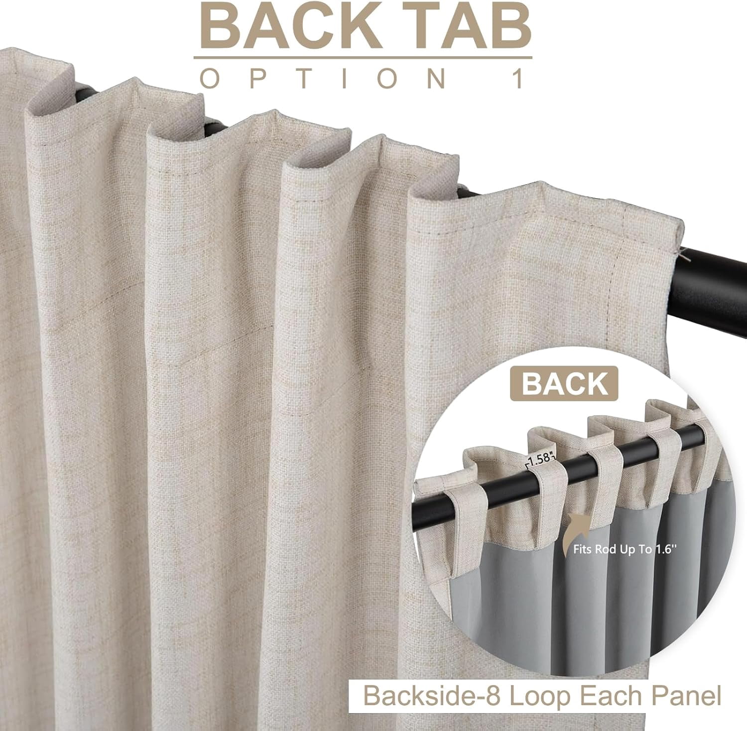 100% Blackout Shield Linen Curtains for Bedroom 84 Inches Long Back Tab/Rod Pocket Living Room Drapes Thermal Insulated 2 Panels Set 50" W x 84" L Cream