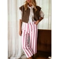 thumbnail image 3 of Womens Cropped Striped Pants Casual High Waisted Stretchy Straight Leg Denim Pants with Pockets, 3 of 6