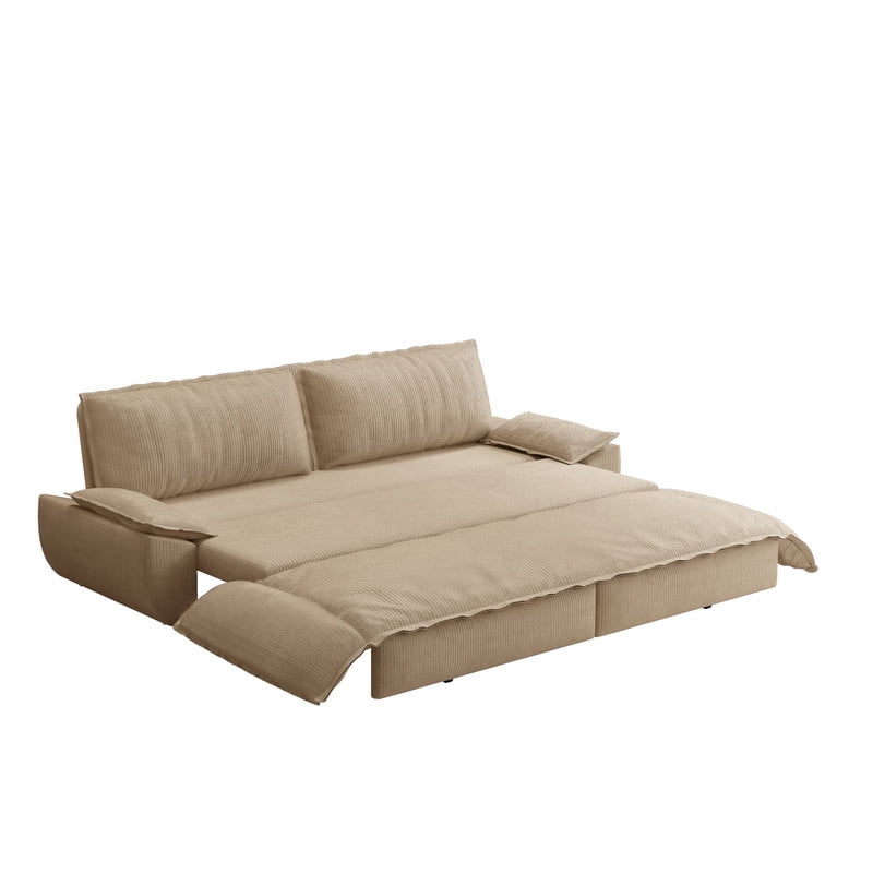 Convertible Queen Pull Out Sofa Bed, 3-in-1 Corduroy Sleeper Bed Loveseat Sofa with Cushion Armrest for Living Room, 73.2'' Futon Couch for Small Place