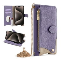 Crossbody Wallet for Motorola Moto G Pure Case with Adjustable Lanyard Strap Credit Card Holder,PU Leather Handbag Purse Kickstand Make Up Mirror Cover,Zipper Pocket Magnetic Flip Case,Purple