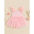 thumbnail image 3 of vera natura Baby Girl Summer Romper Dress Casual Mesh Patchwork Ruffles Ribbed Jumpsuit, 3 of 8