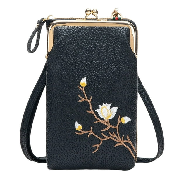 Bolso Bandolera de Piel para Mujer - Cartera Pequeña Tipo Bandolera con Bolsillo para Teléfono, Múltiples Ranuras para Tarjetas y Compartimentos con Cremallera, Correa Ajustable, 18 X 11 X 5 Cm