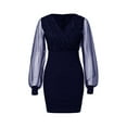 thumbnail image 3 of KOMOO Women Sequins Cocktail Dress Mesh Long Sleeve High Waist Patchwork Bodycon Dress Glitter Evening Dress, 3 of 6