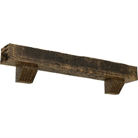 

Ekena Millwork 4 H x 6 D x 72 W Rough Sawn Faux Wood Fireplace Mantel Kit w/ Ashford Corbels Natural Golden Oak