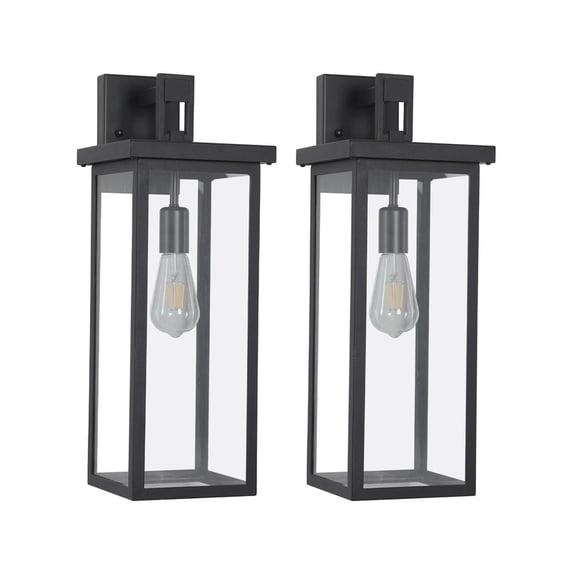 20" Modern Black Outdoor Wall Lanterns – Set of 2, Weatherproof Porch Sconces with Clear Glass, E26 Bulb Compatible (No Bulbs Included)