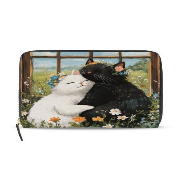 Qxltty A Collage Of Two Cats Women's Leather Wallet Fashion Retro Multi Card Holder with Cell Phone Pocket Mothers Day Gifts