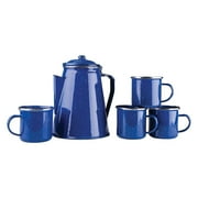 Stansport Enamel 8 Cup Coffee Pot with Percolator And 4 12 Ounce Mugs Blue (11230)