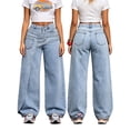 thumbnail image 2 of LMLYSoH Women's Wrap Jeans with Pockets Stylish Casual Mid Rise Loose Fit Wide Leg Denim Pants, 2 of 8
