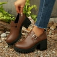 thumbnail image 4 of Women Loafers Platform Chunky Heel Slip On Lug Sole Ankle Boot Leather Casual Dressy Office Business Shoes, 4 of 8
