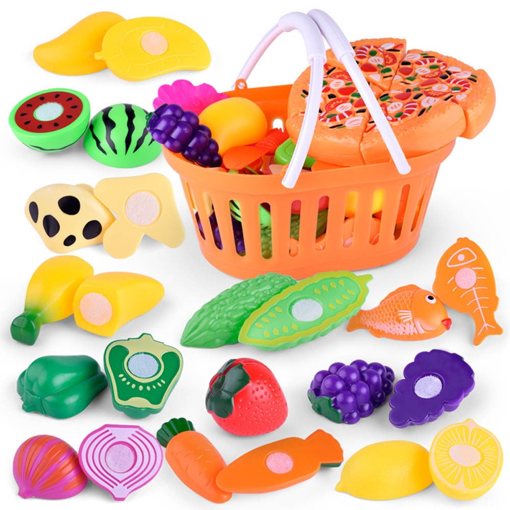 Kids Pretend Role Play Kitchen Fruit Fish Vegetable Food Cutting Set Gift Toy 