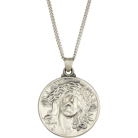 Sterling Silver Face Of Christ Medal Necklace, 22