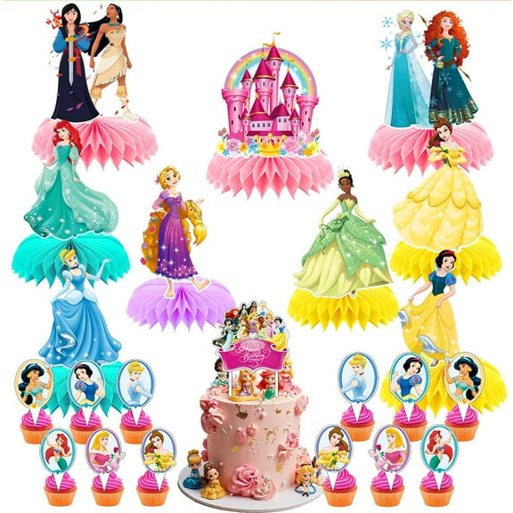 Princess Table Toppers Honeycomb Centerpieces Cake Toppers Decorations for Birthday Party Decor Supplies Photo Props