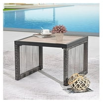 Wicker Patio Side Table All-Weather Metal Square Dining Coffee Table Waterproof Outdoor Sectional Furniture with DPC Desktop for Bistro Balcony Garden Pool Lawn Backyard