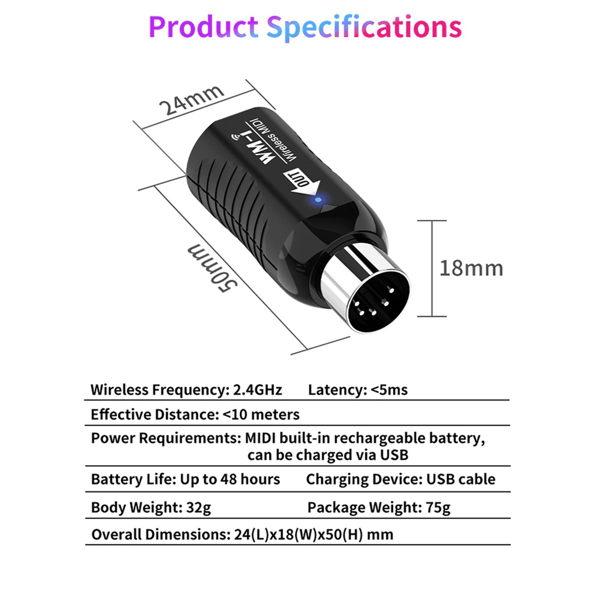 2X Rechargeable Midi Wireless Guitar System Audio Receiver Transmitter Wireless Midi Adapter for Digital Piano Keyboard,2 set x wireless midi transceiver,Black