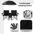 thumbnail image 5 of Double Camping Chair with Umbrella, Folding Loveseat Chairs w/Canopy Shade, Carrying Bag, Table, Cup Holder, Portable Beach Chairs Outdoor Picnic Patio (Black), 5 of 10
