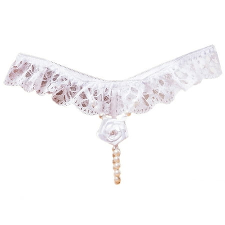 POPLIS Women s G String Rose Flower Lace Pearl Beaded Thong Underwear G String Low Waist Thongs Briefs Panties Thong