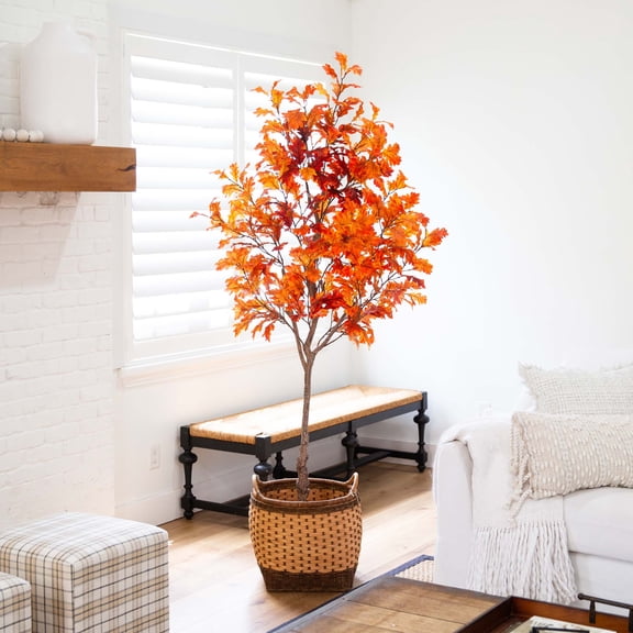 Nearly Natural Potted Oak Artificial Tree - 7' - Unlit
