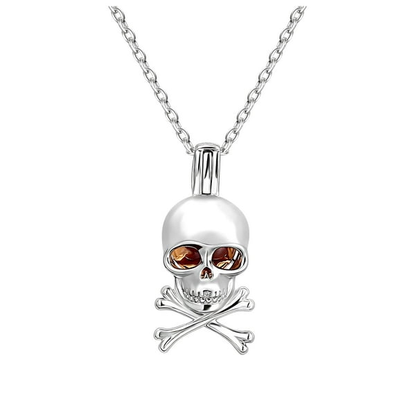 Skull Necklace for Women by Ginger Lyne Glowing Amber Eyes Sterling Silver Pendant and 16-18" Chain