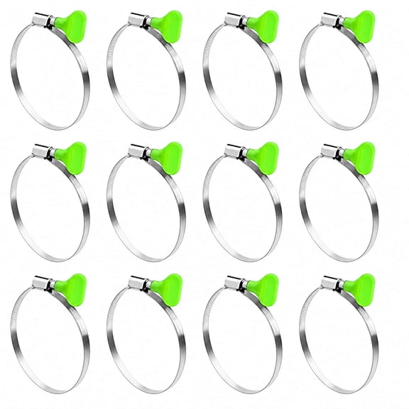 12-pack 4-inch Key Hose Clamp - Adjustable Stainless Steel for Dust Collection, Air Hoses, Pipes, Dryer Vents - Worm Gear With Thumb Screw