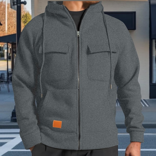pstuiky Camisas de manga larga abrigadas para hombre, Blusa/camiseta informal de manga larga con capucha y bolsillo con cremallera para hombre, color liso Tops de hombre xxxl