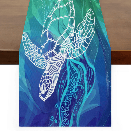

Qzaxky Table Runner Boho Table Runner Underwater Sea Turtle Bohemian Boho Outdoor Table Runner Decoration for Indoor Outdoor Home Dinner Party Wedding Decor 13 x 108 Inch