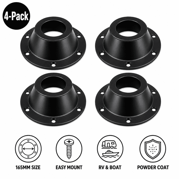 4-Pack RV Table Pedestal Base, 165mm Flange Cap, Black