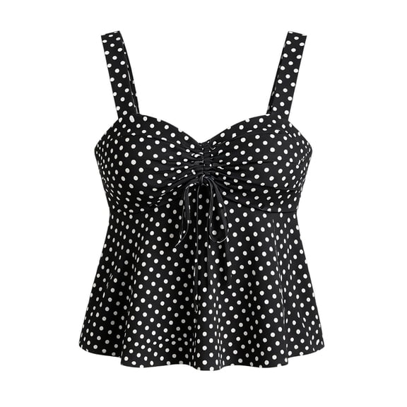 Tank Tops For Women Polka Dot Spaghetti Strap Tie Up Flowy Crop Top Summer Sleeveless V Neck Casual Going Out Shirts Cute Ruched Peplum Tops Y2K Tie Backless Streetwear Babydoll Camisole Tank Black