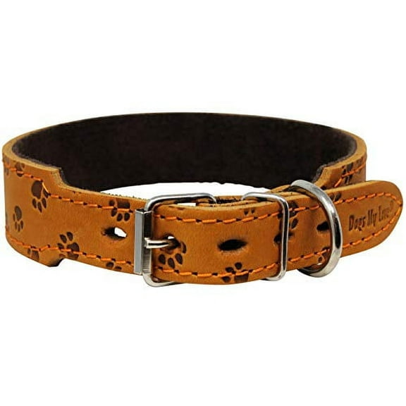 Genuine Leather Suede Padded Tapered Dog Collar Medium to Large 1.25" Wide 2 Sizes (Neck: 15"-18")