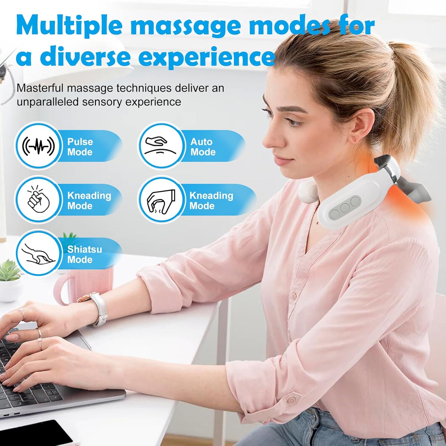 Electric Neck Massager,Portable Massager,with 6 Vibration Modes & 15 Intensity Levels,with Heat & Vibration Modes for Women Men Gifts