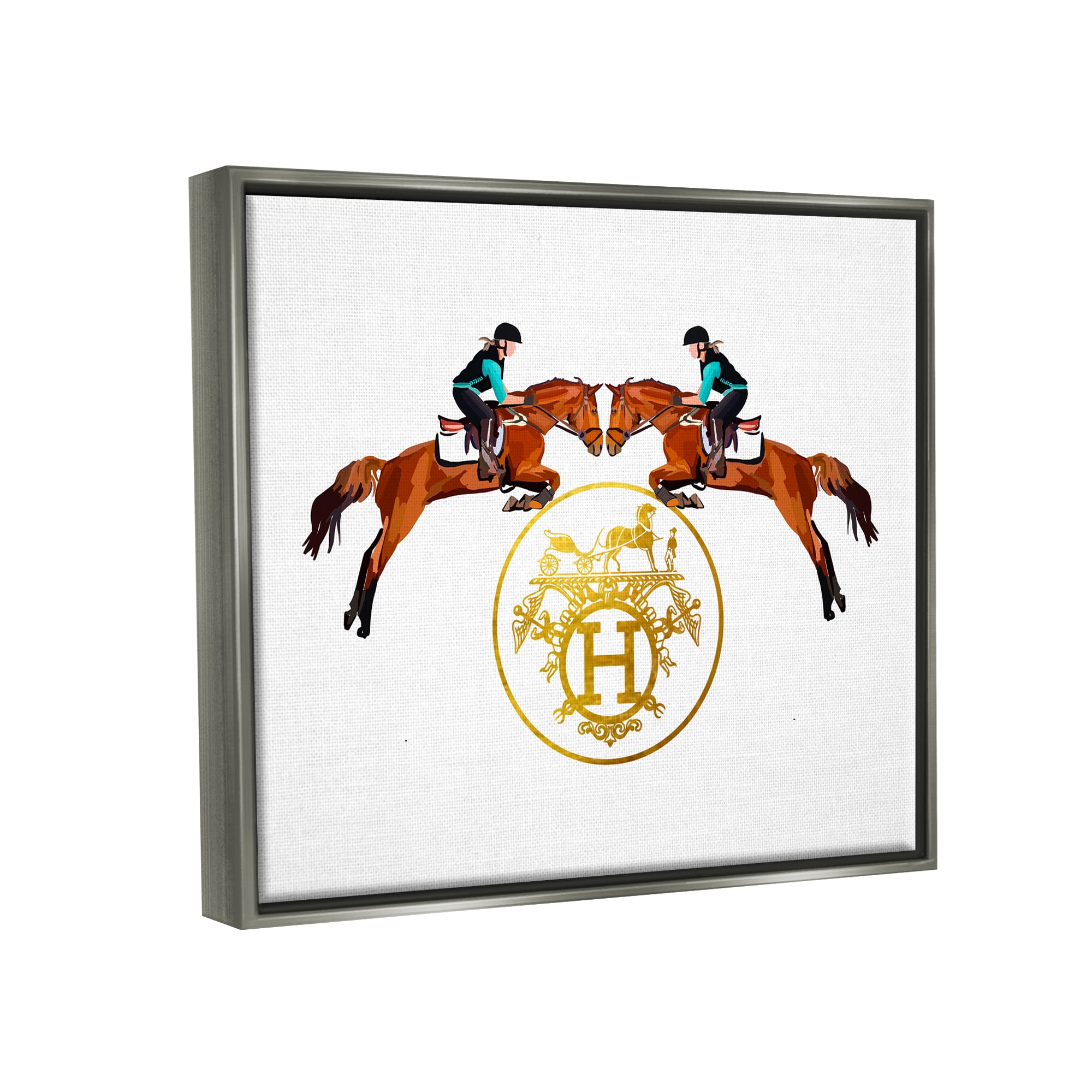 Stupell Industries Glam Emblem Polo Jockeys Animals & Insects Painting Gray Floater Framed Canvas Art Print Wall Art, 31 x 25