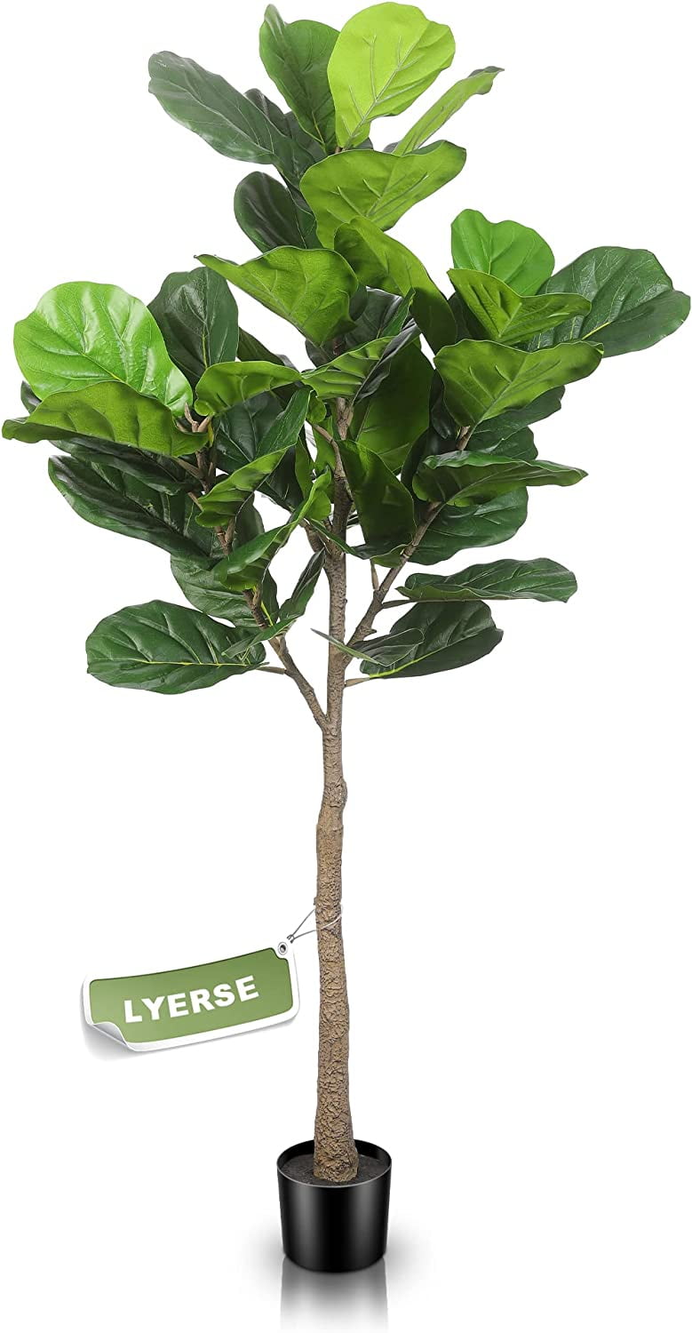 YIGOU 5ft Artificial Fiddle Leaf Fig Tree Faux in Plastic Nursery Pot, Ficus Lyrate Greenery
