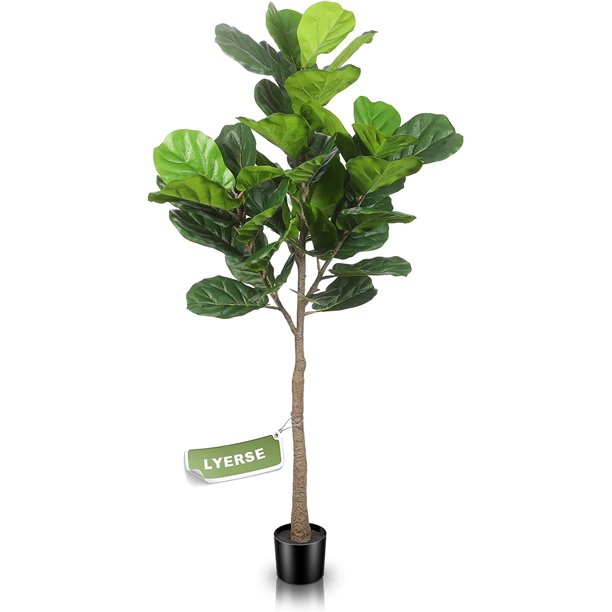 YIGOU 5ft Artificial Fiddle Leaf Fig Tree Faux in Plastic Nursery Pot