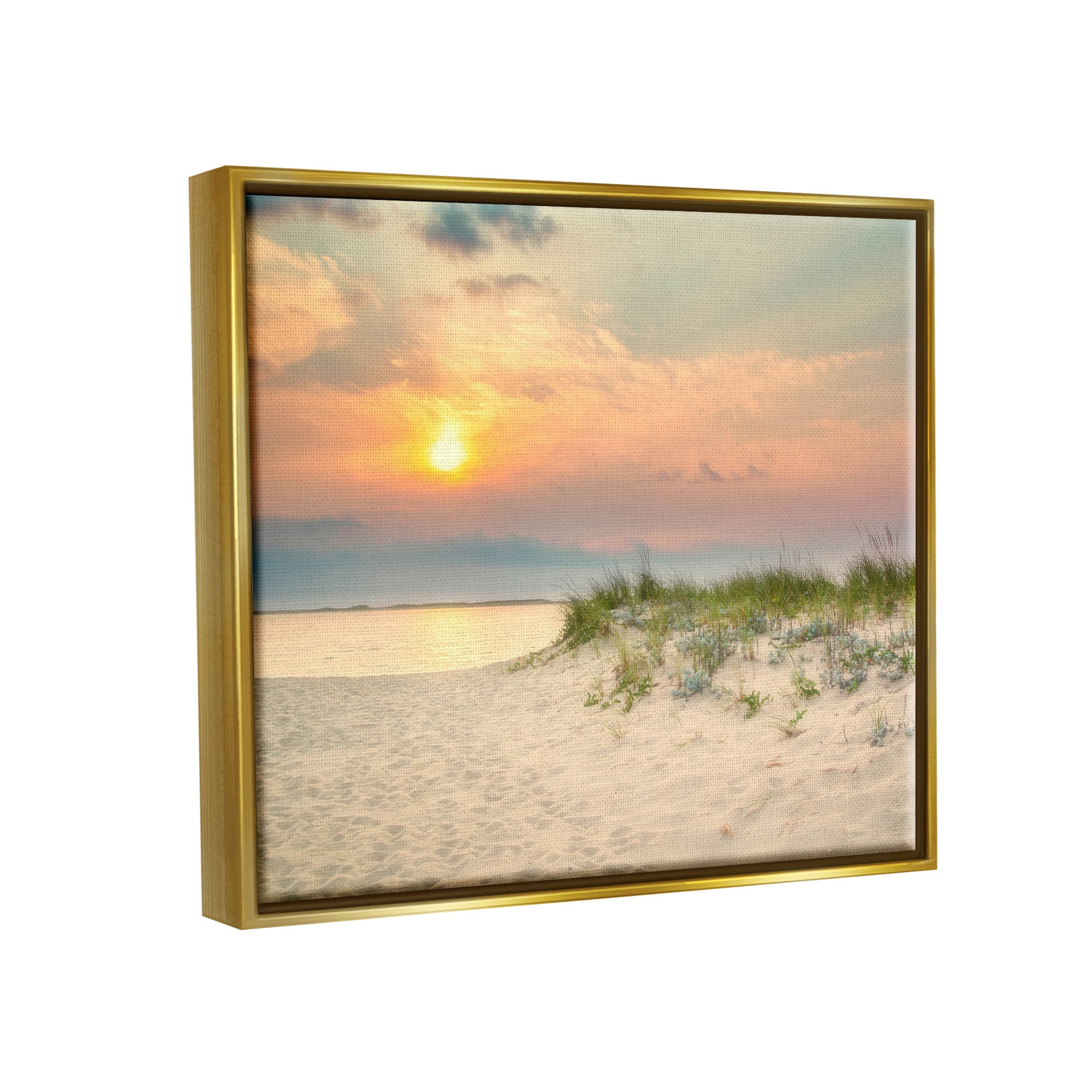 Rising Sun Seaside Beach Morning Coastal Photograph Metallic Gold Framed Art Print Wall Art