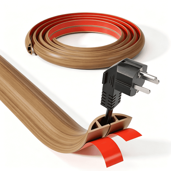 ICERUN 5Ft Cord Cover, Wood Grain Cord Covers for Wires on Floor, Self-Adhesive Floor Cable Protector, Anti-Trip Extension Cable Hider, Easy Cut Wires Protector, Suitable for Home & Office