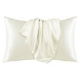 thumbnail image 1 of Deconovo Funda de almohada Queen de seda para cabello y piel, paquete de 2, color marfil, fundas de almohada de satén con cierre de sobre, protector de almohada suave y antideslizante, 1 of 8