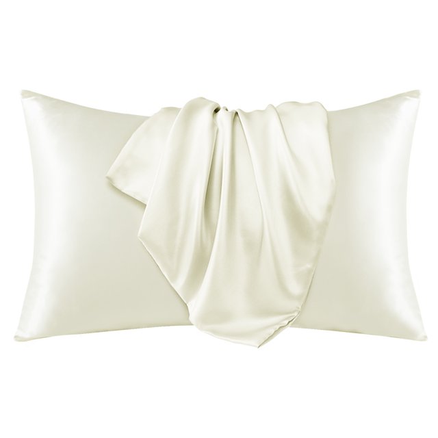 Deconovo Funda de almohada Queen de seda para cabello y piel, paquete de 2, color marfil, fundas de almohada de satén con cierre de sobre, protector de almohada suave y antideslizante