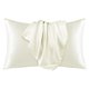 thumbnail image 1 of Deconovo Funda de almohada Queen de seda para cabello y piel, paquete de 2, color marfil, fundas de almohada de satén con cierre de sobre, protector de almohada suave y antideslizante, 1 of 8
