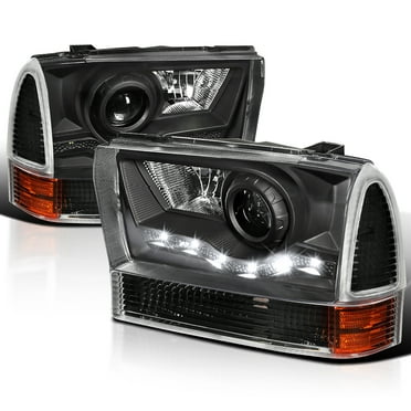 Spec-D Tuning Black SMD LED Projector Headlights   Black Corner Lights Compatible with 1999-2004 Ford F250 F350 F450 F550, Left   Right Pair Headlamps Assembly