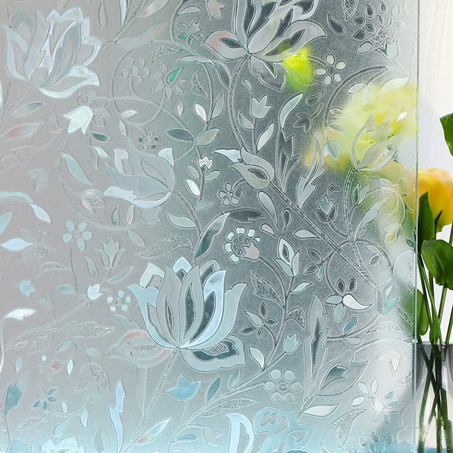 2pcs Static Cling Frosted Stained Flower Glass Window Film Sticker Privacy Deco 