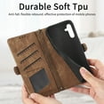 thumbnail image 6 of SaniMore for Samsung Galaxy A34 5G (6.6" 2023) Case, PU Leather Embossed Lines Wristlet Zipper Cash Pocket Card Slots Magnetic Flip Stand Full Protective TPU Shell Anti-drop Business Design, Brown, 6 of 10