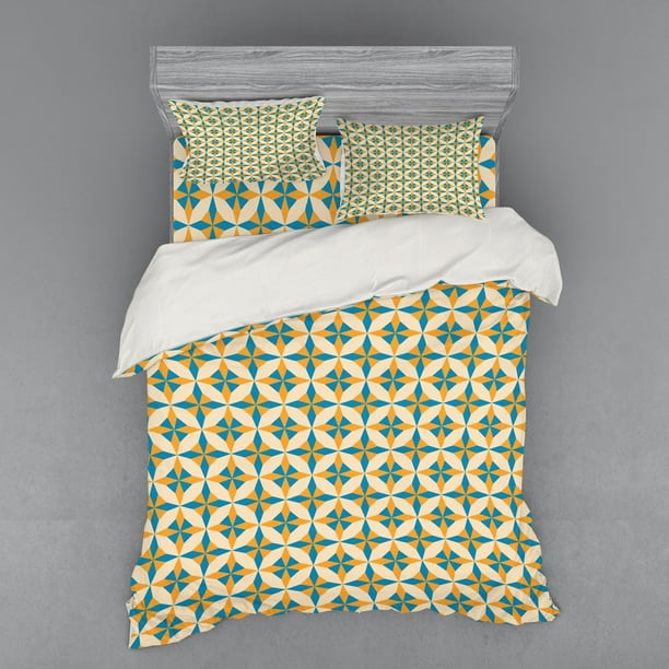 Geometric Duvet Cover Set, Abstract Geometric Origami Pattern Vintage