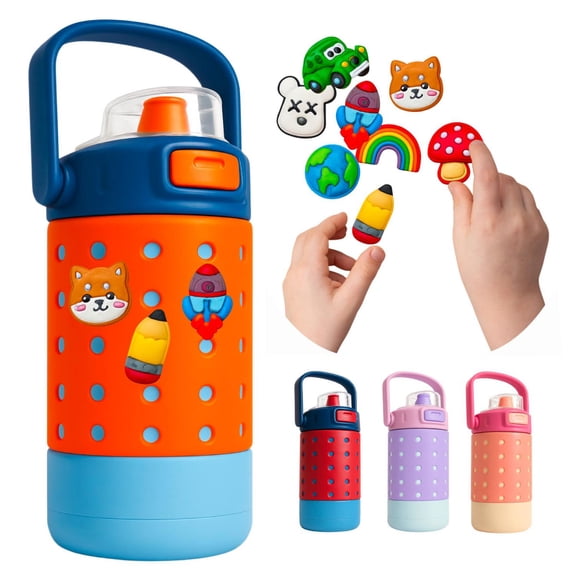 Termo Termico para Niños Charms Acero Inoxidable 12oz Pines naranja