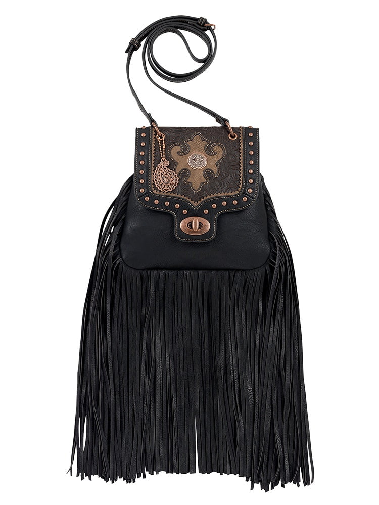 Bandana Black Crossbody Fringe Bag